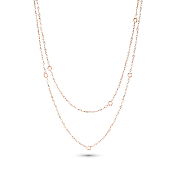 Dominique Cohen seed pearl + 18k rose gold 42-inch delicate necklace, hand-made<span class='visuallyhidden'>; shop help at 760-978-9297.</span>