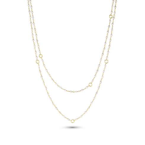 Dominique Cohen seed pearl + 18k yellow gold 42-inch delicate necklace, hand-made<span class='visuallyhidden'>; shop help at 760-978-9297.</span>