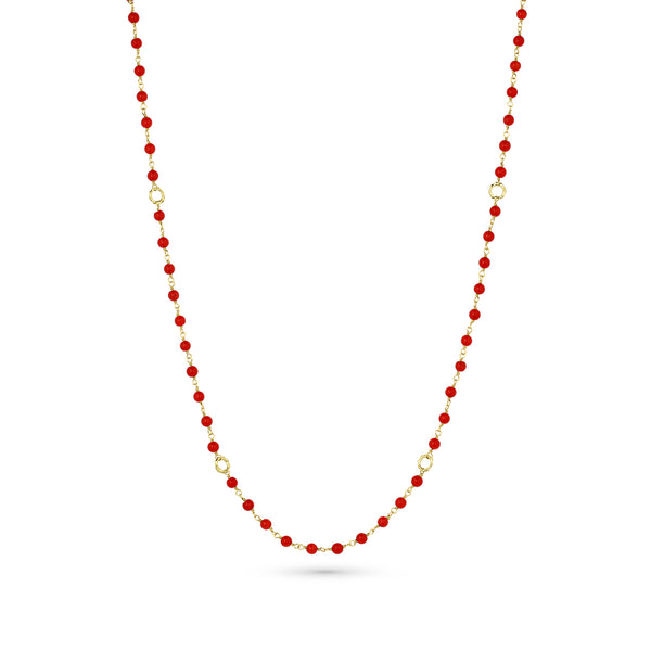 Dominique Cohen red coral delicate chain necklace, in 18k yellow gold <span class='visuallyhidden'>Call, text 323-404-2959 for shopping help.</span>