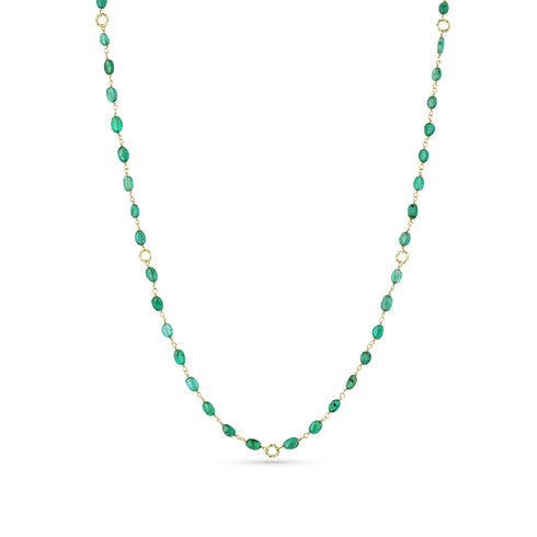 emerald cabochon ovals and 18k yellow gold 22in delicate layering necklace <span class='visuallyhidden'>Call, text 323-404-2959 for shop help.</span>