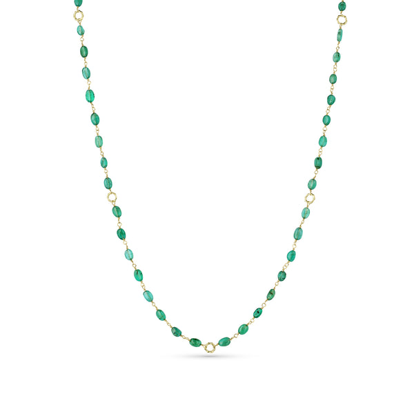emerald cabochon ovals and 18k yellow gold 22in delicate layering necklace <span class='visuallyhidden'>Call, text 323-404-2959 for shop help.</span>