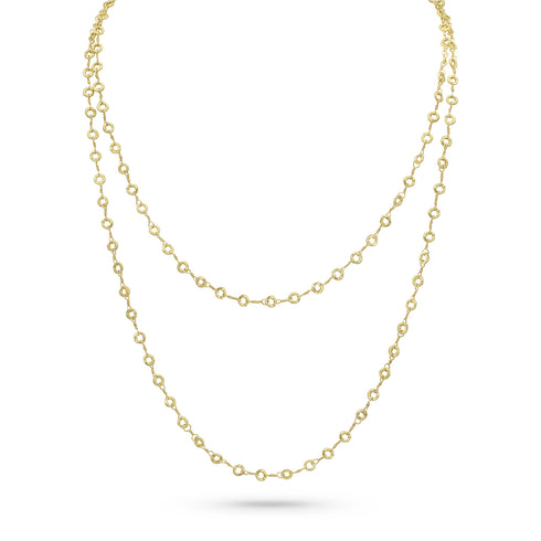 perennial fave + core jewelry must-have,<br>Dominique Cohen 42 inch 18k yellow gold<br>carved ring delicate opera chain, shown looped <span class='visuallyhidden'>Text, phone 323-404-2959 for shopping assistance.</span>