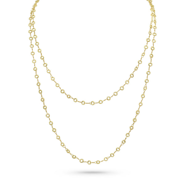 perennial fave + core jewelry must-have,<br>Dominique Cohen 42 inch 18k yellow gold<br>carved ring delicate opera chain, shown looped <span class='visuallyhidden'>Text, phone 323-404-2959 for shopping assistance.</span>