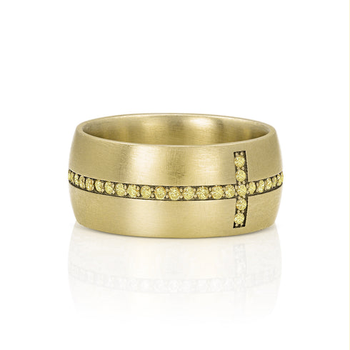 yellow diamond eternity cross cigar band in 18k yellow gold <span class='visuallyhidden'>Call, text 323-404-2959 for shopping help.</span>