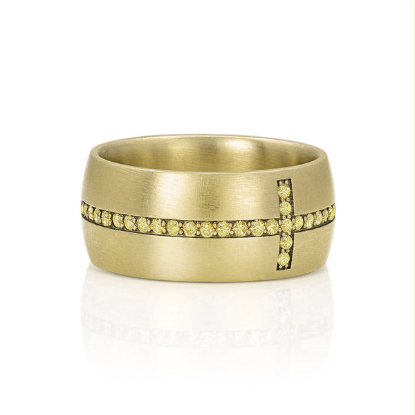 yellow diamond eternity cross cigar band in 18k yellow gold <span class='visuallyhidden'>Call, text 323-404-2959 for shopping help.</span>
