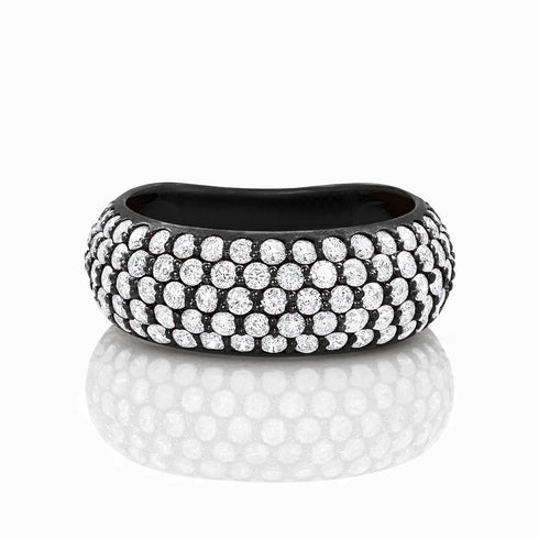 five rows of faceted diamonds<br>nestled in 18k black gold <span class='visuallyhidden'>Contact the Beverly Hills store at 323-404-2959 or through this website for shopping assistance.</span>