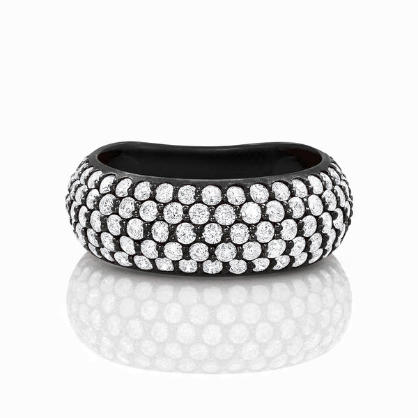 five rows of faceted diamonds<br>nestled in 18k black gold <span class='visuallyhidden'>Contact the Beverly Hills store at 323-404-2959 or through this website for shopping assistance.</span>