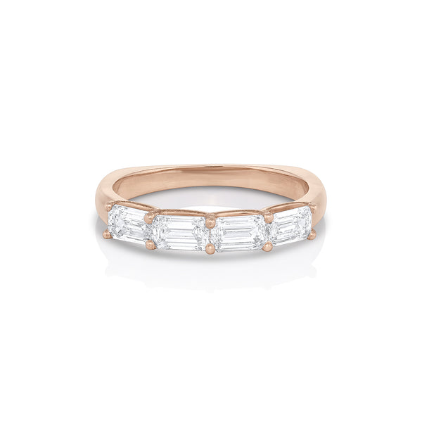 1.24ct emerald cut four-diamond east-west stack ring on Euro shank band, in rose gold <span class='visuallyhidden'>Call, text 323-404-2959 for shopping help.</span>