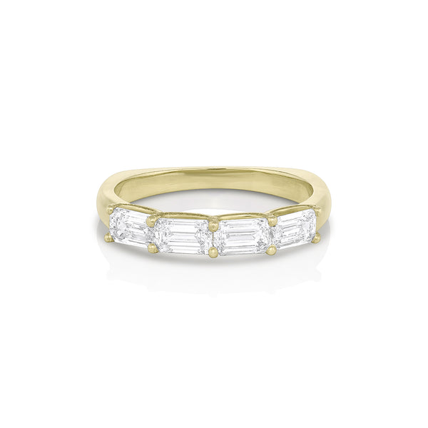 four diamond east-west bling ring,<br>emerald cut, in 18k yellow gold <span class='visuallyhidden'>Call, text 323-404-2959 if you need shopping assistance.</span>