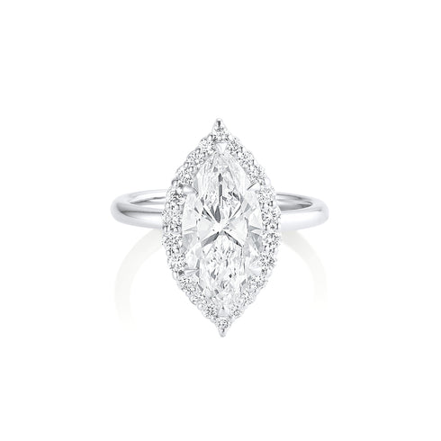 beautiful large marquise diamond ring with diamond halo, in 14k white gold<span class='visuallyhidden'>; 323-404-2959 for shop help.</span>