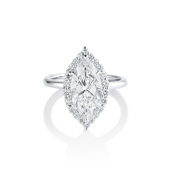 beautiful large marquise diamond ring with diamond halo, in 14k white gold<span class='visuallyhidden'>; 323-404-2959 for shop help.</span>