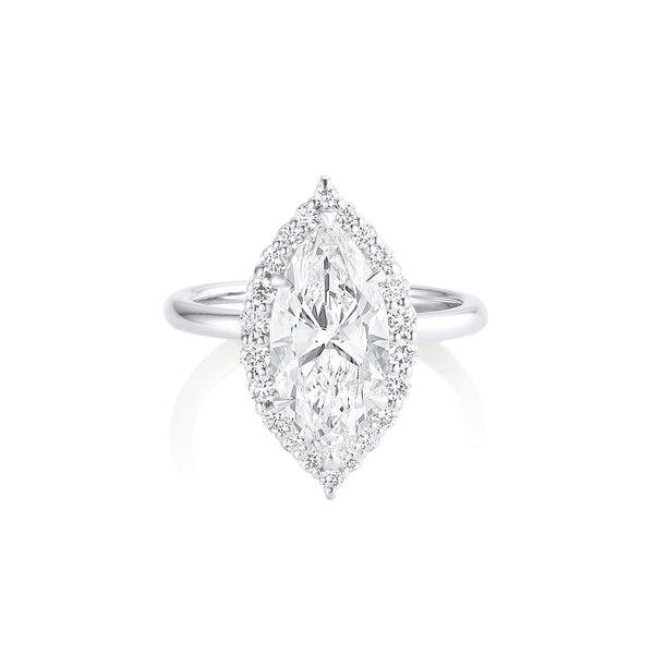 beautiful large marquise diamond ring with diamond halo, in 14k white gold<span class='visuallyhidden'>; 323-404-2959 for shop help.</span>