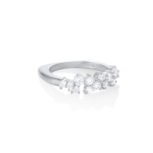 Dominique Cohen constellation diamond ring in white diamonds + white gold, angled view<span class='visuallyhidden'>; shop help at 760-978-9297.</span>