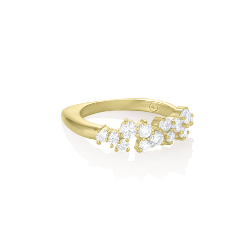 Dominique Cohen constellation diamond ring in white diamonds + yellow gold, angled view<span class='visuallyhidden'>; shop help at 760-978-9297.</span>