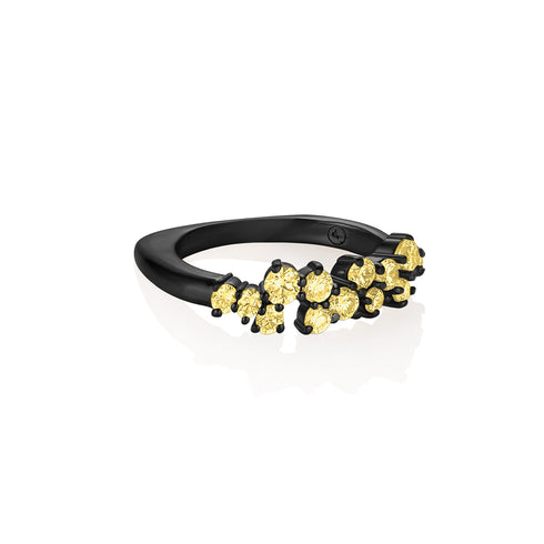Dominique Cohen constellation diamond ring in yellow diamonds + black gold, angled view<span class='visuallyhidden'>; shop help at 760-978-9297.</span>