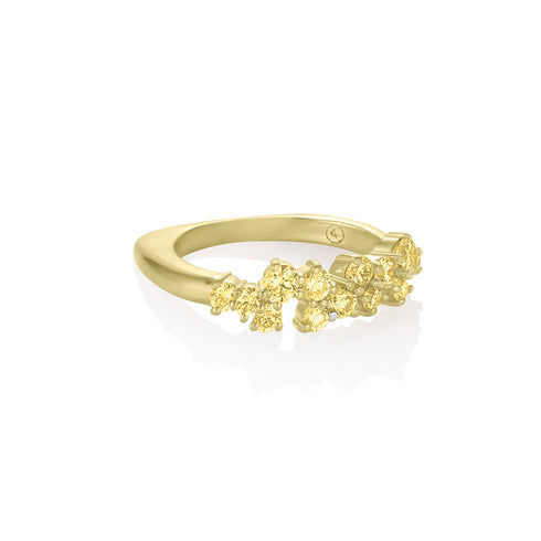 Dominique Cohen constellation diamond ring in yellow diamonds + yellow gold, angled view<span class='visuallyhidden'>; shop help at 760-978-9297.</span>
