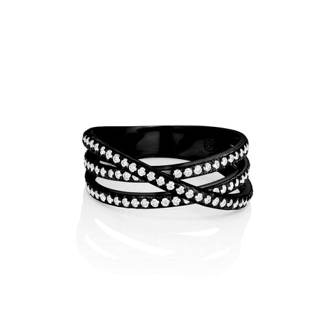 Dominique Cohen diamond pave three-band cross-over ring, in 18k black gold<span class='visuallyhidden'>; shop help at 760-978-9297.</span>