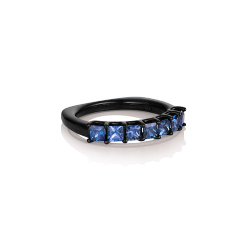 TO DO 18k yg, limited edition, ombre green, blue sapphire, set of three euroshank stack rings, size 7