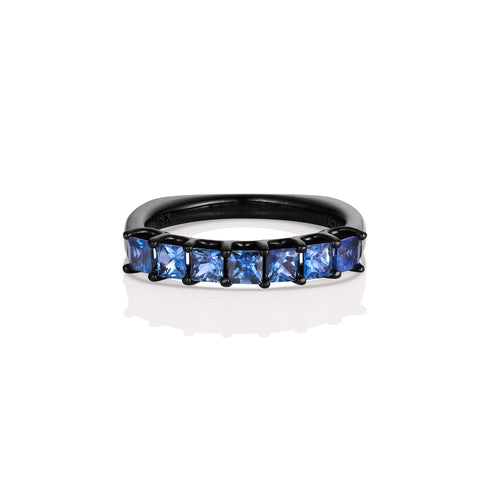 Dominique Cohen special edition blue sapphire and 18k black gold euroshank stack ring, size 7; one in a set of three ombré green-to-blue sapphire rings; sold as a set<span class='visuallyhidden'>; shop help at 760-978-9297.</span>