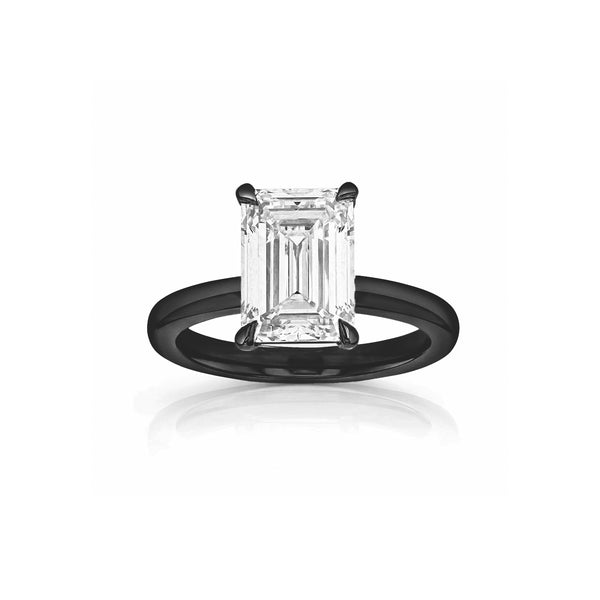 Dominique Cohen emerald-cut 4 carat solitaire ring in 14k black gold<span class='visuallyhidden'>; shop help at 760-978-9297.</span>