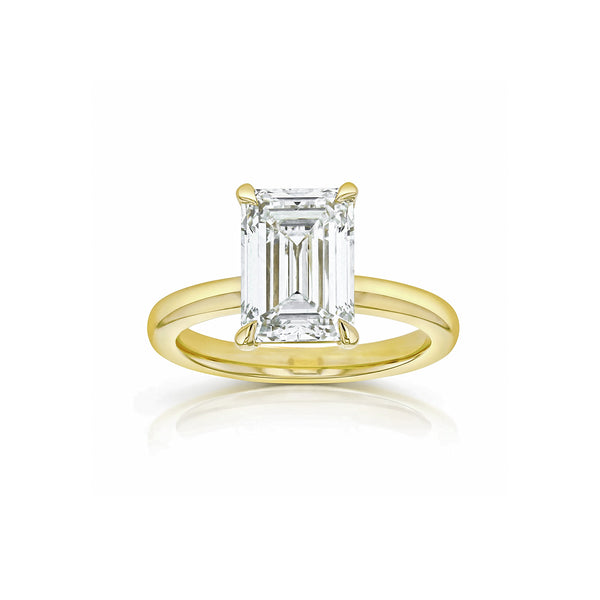 Dominique Cohen emerald-cut 4 carat solitaire ring in 14k yellow gold<span class='visuallyhidden'>; shop help at 760-978-9297.</span>