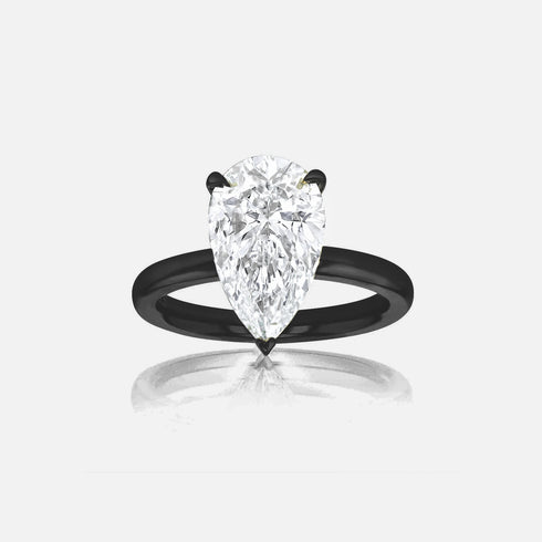 Dominique Cohen pear-cut 4 carat solitaire ring in 14k black gold<span class='visuallyhidden'>; shop help at 760-978-9297.</span>