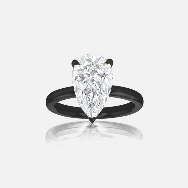 Dominique Cohen pear-cut 4 carat solitaire ring in 14k black gold<span class='visuallyhidden'>; shop help at 760-978-9297.</span>