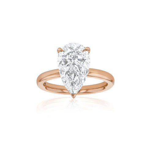 Dominique Cohen pear-cut 4 carat solitaire ring in 14k rose gold<span class='visuallyhidden'>; shop help at 760-978-9297.</span>