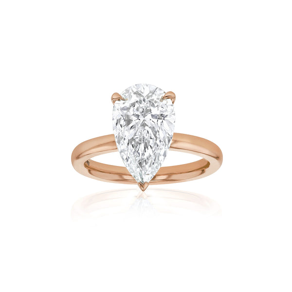 Dominique Cohen pear-cut 4 carat solitaire ring in 14k rose gold<span class='visuallyhidden'>; shop help at 760-978-9297.</span>