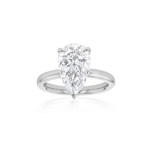 Dominique Cohen pear-cut 4 carat solitaire ring in 14k white gold<span class='visuallyhidden'>; shop help at 760-978-9297.</span>