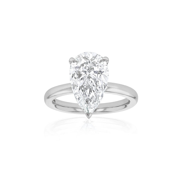 Dominique Cohen pear-cut 4 carat solitaire ring in 14k white gold<span class='visuallyhidden'>; shop help at 760-978-9297.</span>