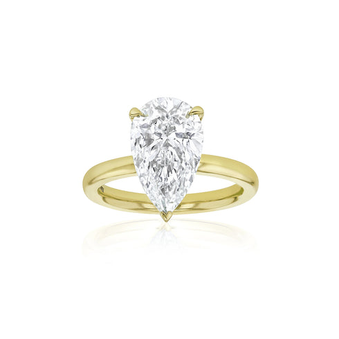 Dominique Cohen pear-cut 4 carat solitaire ring in 14k yellow gold<span class='visuallyhidden'>; shop help at 760-978-9297.</span>