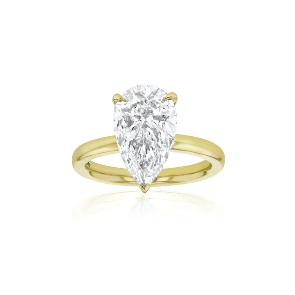Dominique Cohen pear-cut 4 carat solitaire ring in 14k yellow gold<span class='visuallyhidden'>; shop help at 760-978-9297.</span>