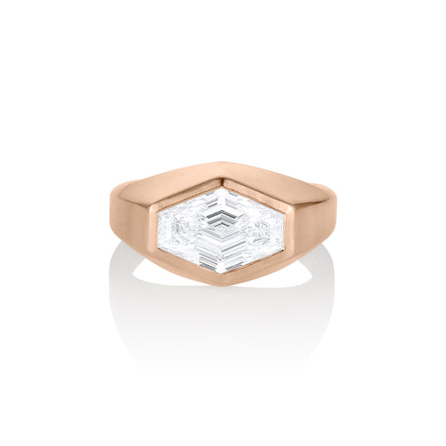 Dominique Cohen 3ct elongated hexagon east-west signet ring in brushed 18k rose gold<span class='visuallyhidden'>; shop help at 760-978-9297.</span>