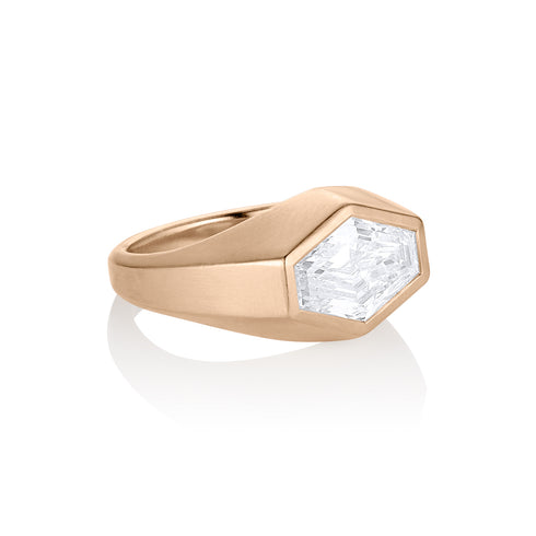 east-west diamond elongated hex ring, side view<span class='visuallyhidden'>; shop help at 760-978-9297.</span>