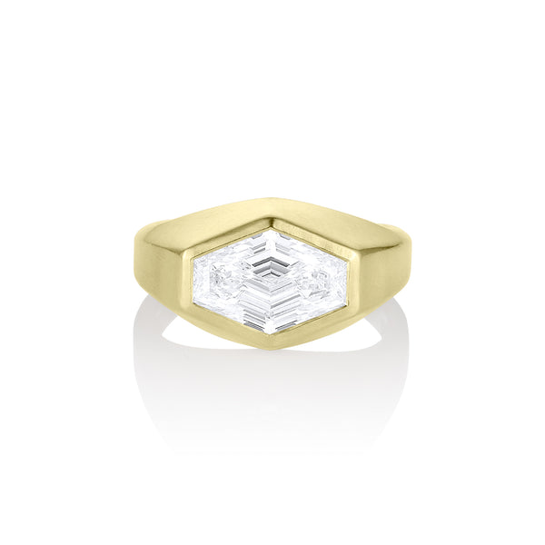 Dominique Cohen 3ct elongated hexagon east-west signet ring in brushed 18k gold<span class='visuallyhidden'>; shop help at 760-978-9297.</span>