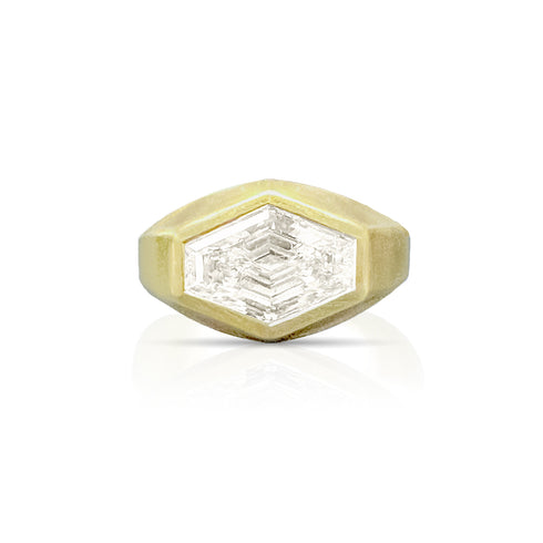 Dominique Cohen 3ct elongated hexagon east-west signet ring in brushed 18k gold<span class='visuallyhidden'>; shop help at 760-978-9297.</span>