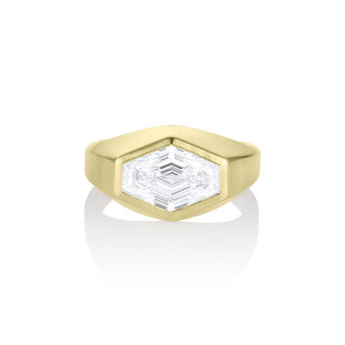 Dominique Cohen 3ct elongated hexagon east-west signet ring in brushed 18k gold<span class='visuallyhidden'>; shop help at 760-978-9297.</span>