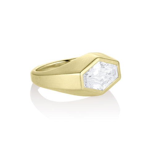 Dominique Cohen 3ct elongated hexagon east-west signet ring in brushed 18k gold<span class='visuallyhidden'>; shop help at 760-978-9297.</span>