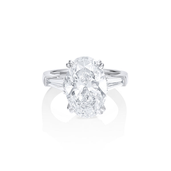 Dominique Cohen grande oval diamond ring with tapered baguette bookends, in platinum<span class='visuallyhidden'>; shop help at 760-978-9297.</span>