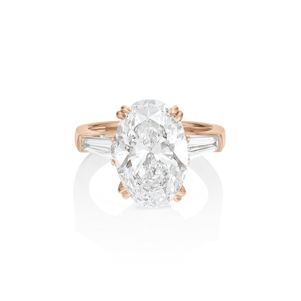 Dominique Cohen grande oval diamond ring with tapered baguette bookends, in rose gold<span class='visuallyhidden'>; shop help at 760-978-9297.</span>
