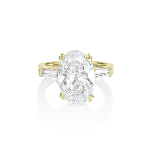 Dominique Cohen grande oval diamond ring with tapered baguette bookends, in yellow gold<span class='visuallyhidden'>; shop help at 760-978-9297.</span>