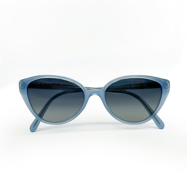 Dominique Cohen misty indigo Argos cateye sunglasses kissed with white diamonds<span class='visuallyhidden'>; shop help at 760-978-9297.</span>