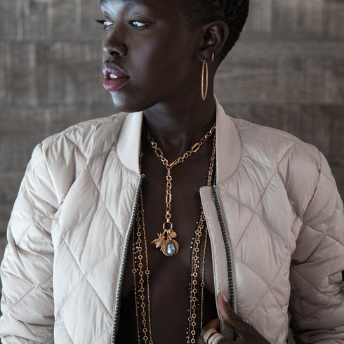 love it stacked near our diamond-kissed timepiece chain (black diamonds, or white),<br>here, clasped lariat style<br>shop the look > retro rhythms <span class='visuallyhidden'>Call, text 323-404-2959 for shopping assistance.</span>