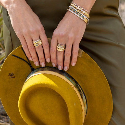 wardrobe with our Australian opal bangle + tennis bracelets (bangle here in labradorite)<br>shop the look > rock hounds <span class='visuallyhidden'>Text, phone 323-404-2959 for shopping assistance.</span>