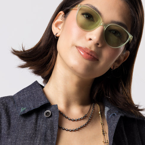 vintage green cateye sunglasses kissed with champagne diamonds <span class='visuallyhidden'>Call, text 323-404-2959 for shop help.</span>