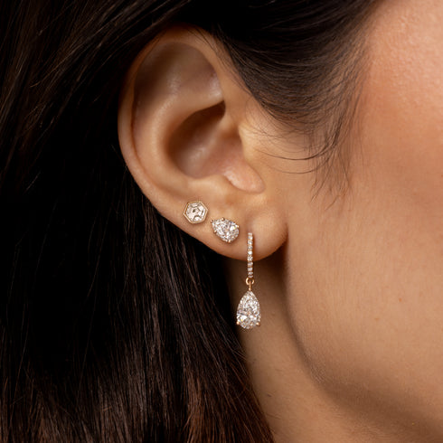 with our hex studs + sister pear drop, up close<span class='visuallyhidden'>; shop help at 760-978-9297.</span>