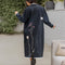 long denim coat with lace trim and gorgeous embroidery, from behind<span class='visuallyhidden'>; shop help at 760-978-9297.</span>