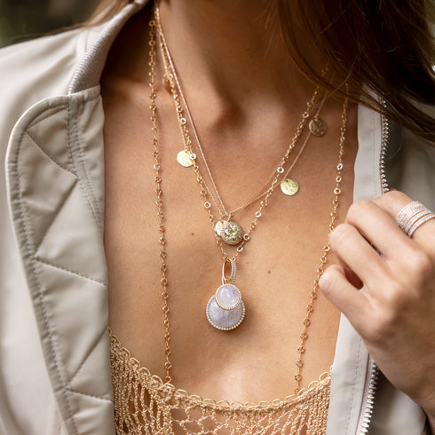 our grande + medio moonstone cabochon enhancers in rose gold; coming soon to shop the look<span class='visuallyhidden'>; shop help at 760-978-9297.</span>