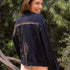 Artisan-stitched navy denim jacket by Dominique Cohen<span class='visuallyhidden'>; shop help at 760-978-9297.</span>